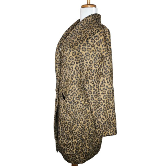 Old Navy Leopard Print Long Line Cardigan Coat Wool Blend Buttoned Unlined MP - Picture 6 of 14
